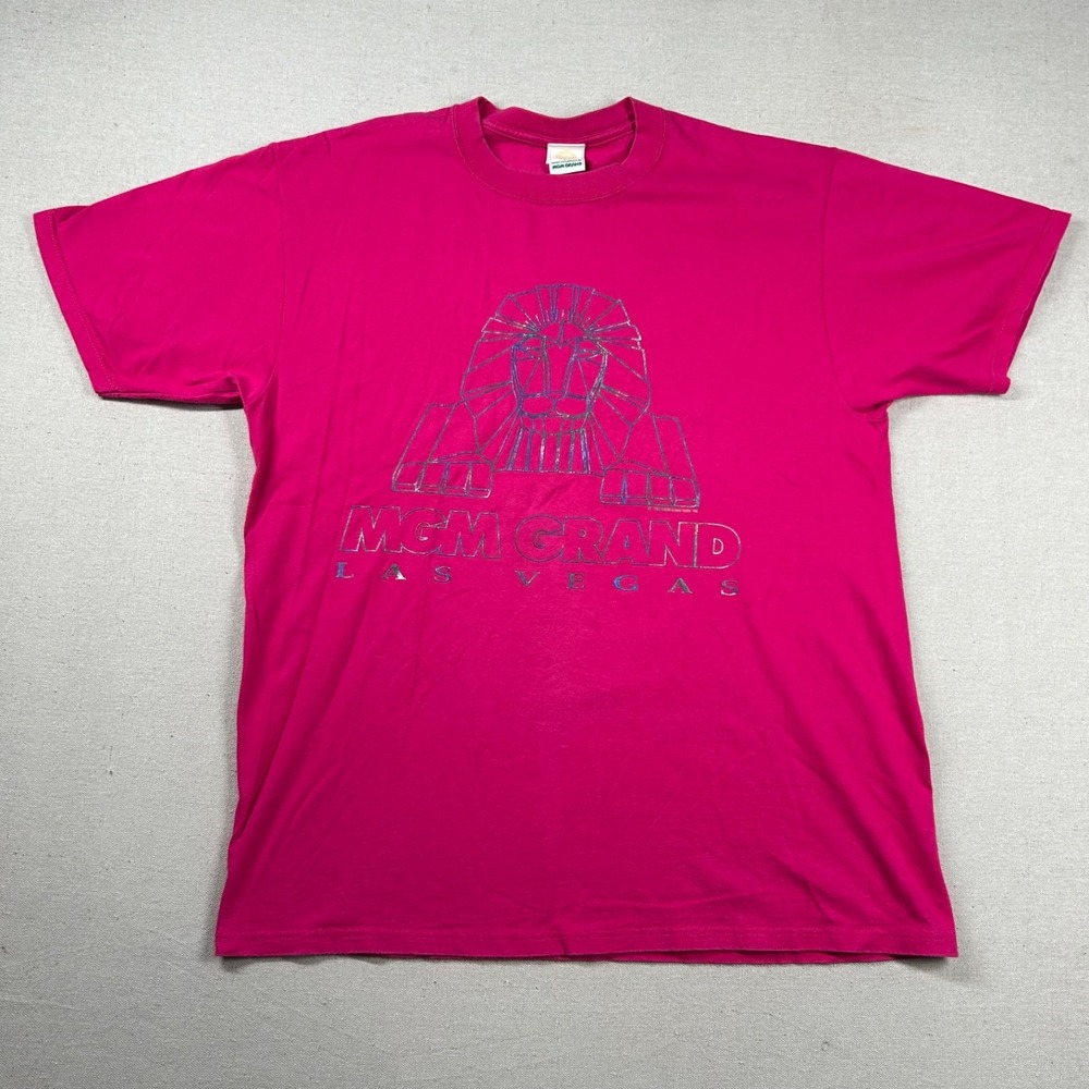 Vintage MGM Grand Shirt Mens Large Las Vega Nevada Gambling Casino‎ 90s Pink USA